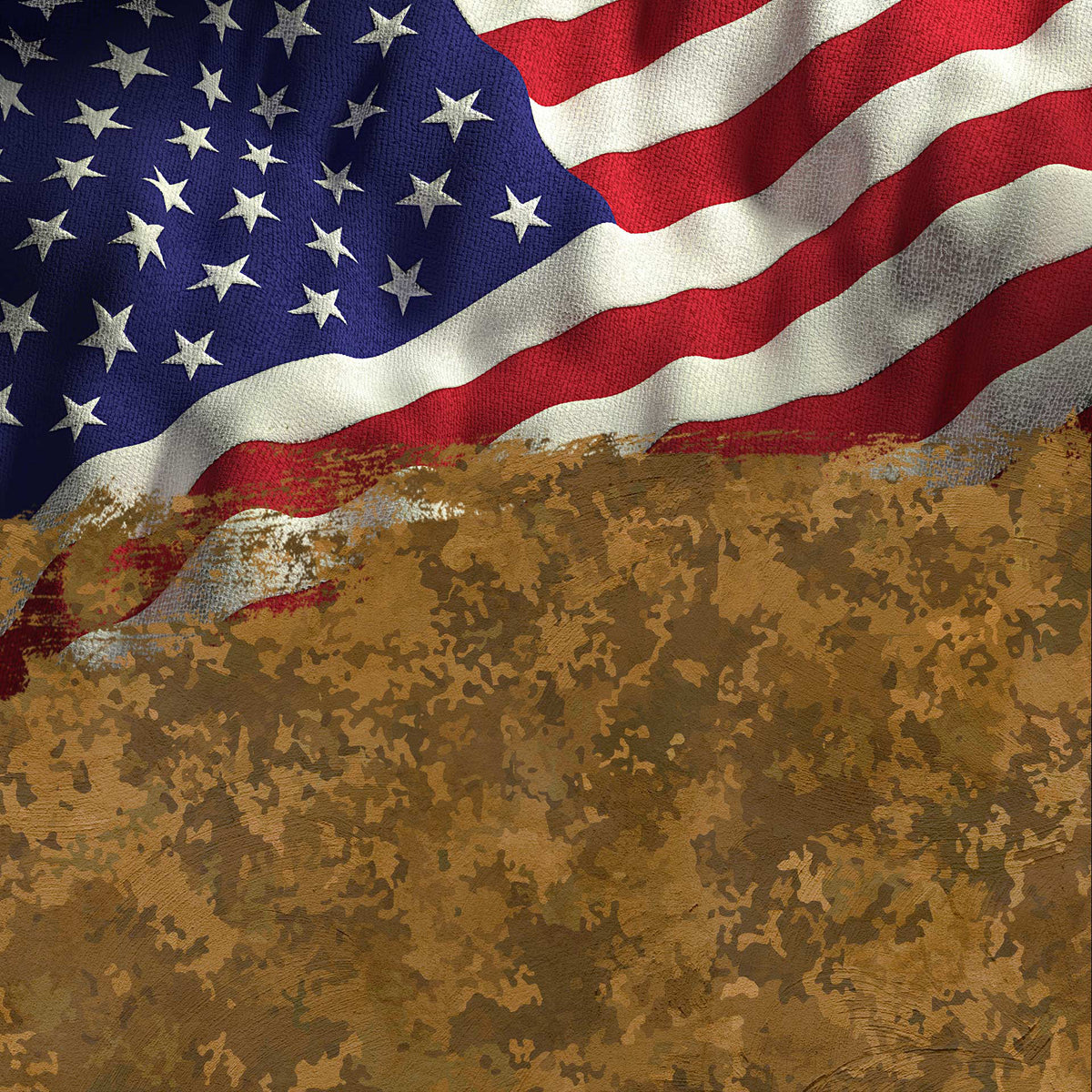 American flag and brown camouflage texture